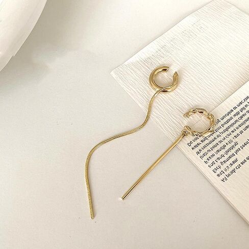 Gold Tassel Ear Cuff Earring Set for Women Minimalist Geometric Zircon Long Fringe Chain Non Piercing Clip On Earrings Trendy Statement Jewelry Gift in Kuwait