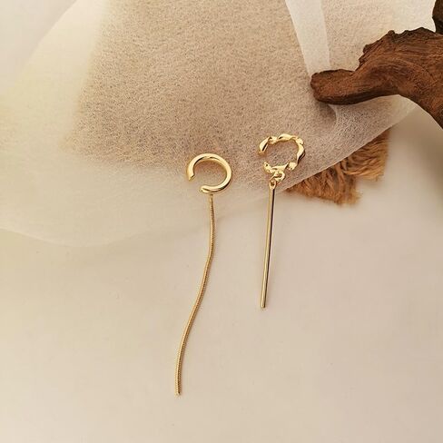 Gold Tassel Ear Cuff Earring Set for Women Minimalist Geometric Zircon Long Fringe Chain Non Piercing Clip On Earrings Trendy Statement Jewelry Gift in Kuwait