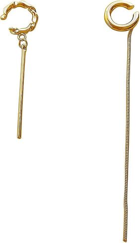 Gold Tassel Ear Cuff Earring Set for Women Minimalist Geometric Zircon Long Fringe Chain Non Piercing Clip On Earrings Trendy Statement Jewelry Gift in Kuwait