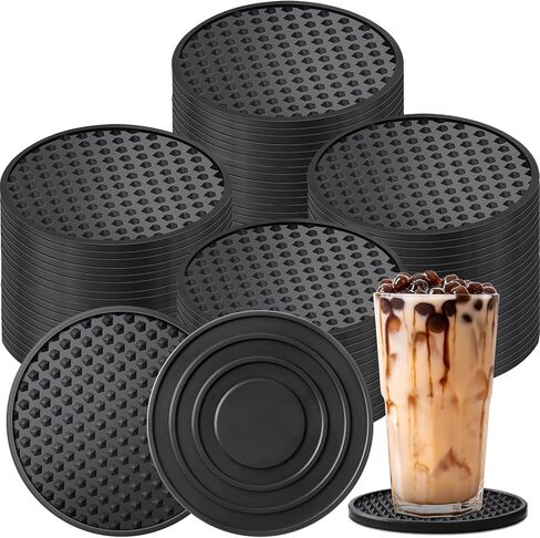36 Pcs Silicone Coasters for Drinks Non-slip Silicone Drink Coasters Heat Resistant for Protects Any Table Type Tabletop Coffee Bar Black Coasters in Kuwait