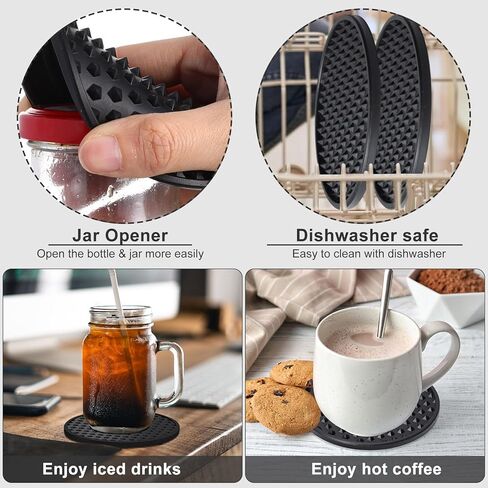36 Pcs Silicone Coasters for Drinks Non-slip Silicone Drink Coasters Heat Resistant for Protects Any Table Type Tabletop Coffee Bar Black Coasters in Kuwait