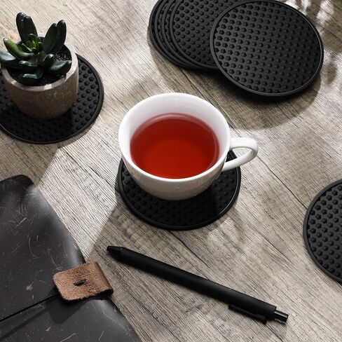 36 Pcs Silicone Coasters for Drinks Non-slip Silicone Drink Coasters Heat Resistant for Protects Any Table Type Tabletop Coffee Bar Black Coasters in Kuwait