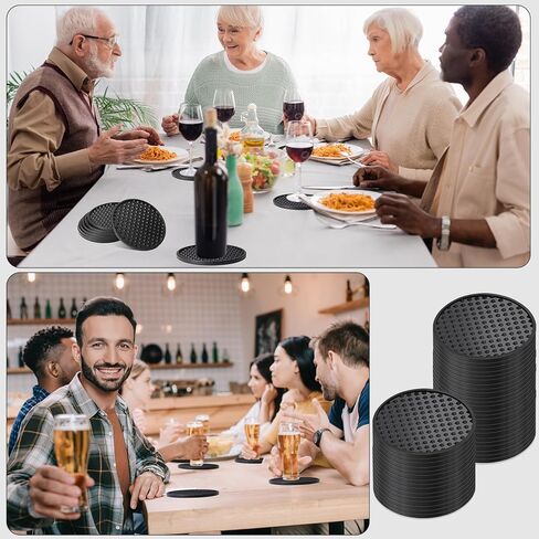 36 Pcs Silicone Coasters for Drinks Non-slip Silicone Drink Coasters Heat Resistant for Protects Any Table Type Tabletop Coffee Bar Black Coasters in Kuwait