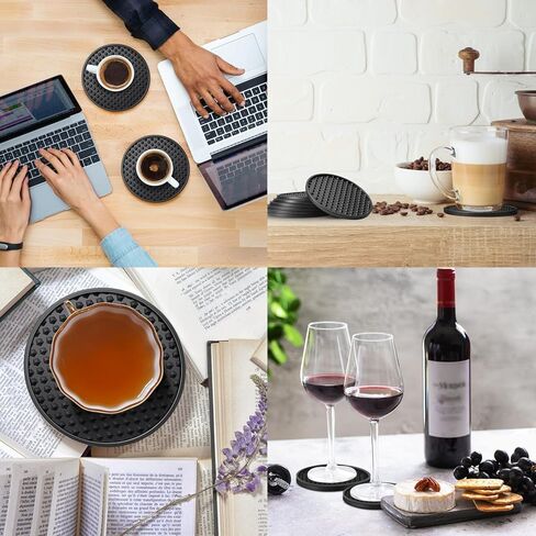 36 Pcs Silicone Coasters for Drinks Non-slip Silicone Drink Coasters Heat Resistant for Protects Any Table Type Tabletop Coffee Bar Black Coasters in Kuwait