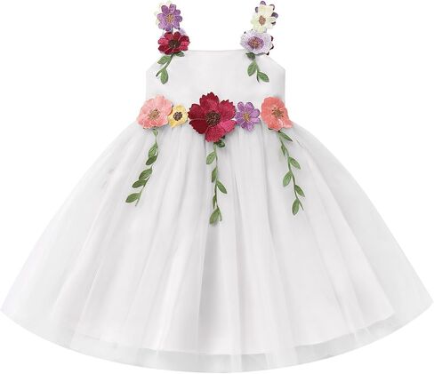 IDOPIP Toddler Baby Embroidery Flower Girl Dress for Kids Wedding Pageant Party Prom Gown Communion Birthday Tulle Dresses in Saudi Arabia