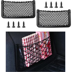 2 PCS Car Storage Net Bag, ABS Plastic Frame Auto Mesh Net Holder with Secure Screws, Universal Vehicle Seatback Net Pocket Organizer Acessories for Automotive RV Home (Small)