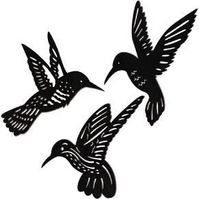 3 Pieces Wood Hummingbird Wall Art Decor 9 inch Hummingbird Wall Decorations for Bedroom Black Wood Wall Sculpture Bird Indoor Kitchen Wall Hanging Balcony Decor for Home Bedroom Office Garden