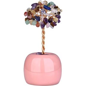 Chakra Tree of Life Crystals Tree - Handmade Ceramic Base for Reiki Chakra Meditation Desktop Decor, Natural Healing Crystals Stone