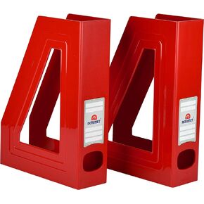 Acrimet Magazine File Holder, Durable Rack, Space-Saving Organizer (Plastic) (Solid Red Color) (2 pack)