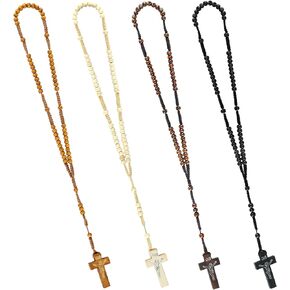 12 Pcs Wooden Beads Rosary Handmade Rosaries 4 Color Wood Rosary Beads Christ Jesus Imprint Cross Religious Accessories Christian Prayer Gift