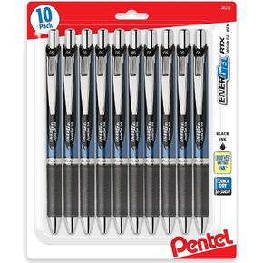 Pentel Energel 0.5 mm Black Needle Tip Pens 10 Pack Rtx Retractable Liquid Gel Pen, Great for Office, School & Home for Women & Men