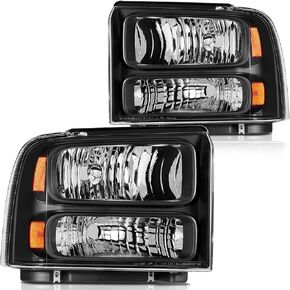 ECCPP Headlight Assembly Pair For Ford For F-250 For F-350 2005-2007 For Ford Super Duty For F-250 For F-350 For F-450 2005-2007 Chrome Housing Amber Reflector Driver and Passenger Side