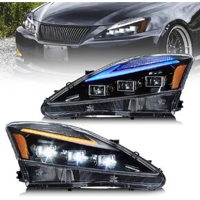 VLAND Projector Led Headlights Compatible with Lexus IS250/IS250C IS350/IS350C IS220d 2006-2012, ISF 2008-2014 w/Blue Lighting w/Swichback Turn Signal, Amber Reflector