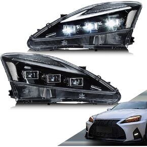 VLAND Projector Led Headlights Compatible with Lexus IS250/IS250C IS350/IS350C IS220d 2006-2012, ISF 2008-2014 w/Blue Lighting w/Swichback Turn Signal, Amber Reflector