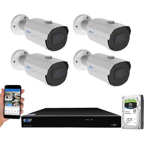 GW Security 8 Channel NVR 4K 8MP PoE 2.8-12mm Varifocal Zoom Face Recognition/Human/Car Detection Security Camera System with 4 x 4K 8MP IP Microphone H.265+ Outdoor Smart AI Bullet Cameras