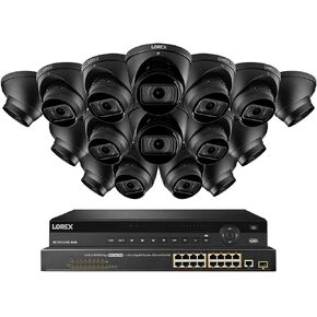 Lorex 4K 32-Channel NVR System with Nocturnal 3 Smart IP Optical Zoom Dome Security Cameras with Real-Time 30FPS Recording and Listen-in Audio 16 / Black