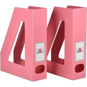 Acrimet Magazine File Holder, Durable Rack, Space-Saving Organizer (Plastic) (Solid Pink Color) (2 pack)