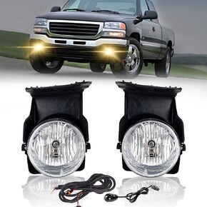 LED&DRL Fog Lights Compatible with 2003-2006 GMC Sierra 1500 2500 3500 1 Pair Front Driving Fog Lamps With Daytime Running Lights and Turn Signal Lights- Black Trim