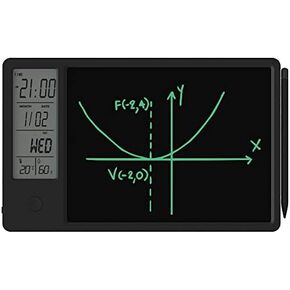 Electronic Calendar with Notepad Digital Clock Date Display Desktop Calendar Rechargeable 9.5inch Writing Board for Office Business Home Decor(Black)
