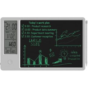 Electronic Calendar with Notepad Digital Clock Date Display Desktop Calendar Rechargeable 9.5inch Writing Board for Office Business Home Decor(Black)