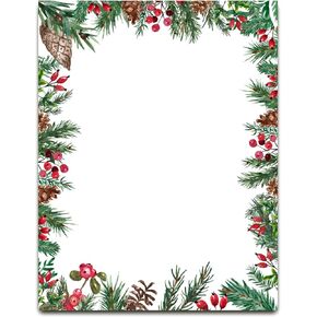 AnyDesign 80 Sheet Christmas Stationary Paper Xmas Pine Cones Berries Foliage Letterhead Letter Writing Paper for Holiday Notes Greeting Cards Invitations Office School Printing, 8.5 x 11 Inch