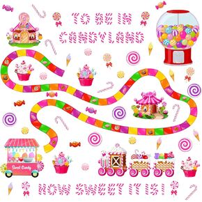 مجموعة ديكور لوحة نشرة الآيس كريم من Outus Candyland تزيين الفصول الدراسية قطع آيس كريم كاندي لاند مع نقاط غراء للحلوى وحفلات أعياد الميلاد والفصول المدرسية ومستلزمات مكتب المدرسة وديكور الهالوين (كاندي لاند)