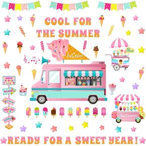 Outus Candyland Ice Cream Bulletin Board Decor Set Classroom Decoration Candy Land Ice Cream Cutout with Glue Points for Candy Birthday Party Classroom School Office Supply Halloween Decor (Candyland)