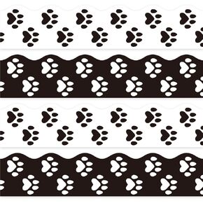 Whaline 69Ft Dog Paw Bulletin Board Border White Black Pet Paw Decoration Borders Animal Print Trim Border Cute Bulletin Board Stickers for School Classroom Office Party Decoration