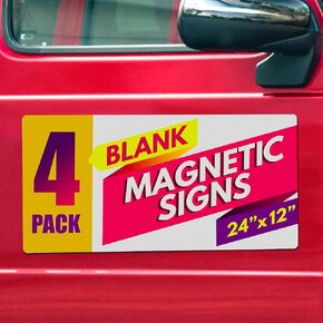 4-Pack, 12"x24" Blank Car Magnets for Business Advertising and Company Logo Cover, 30 mil White Printable Vinyl Car Magnets, Blank Magnetic Sheets to Prevent Car Scratches and Dents (Rounded Corners)