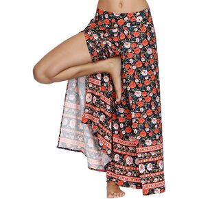 YULUOSHA Women's Boho Hippie Split Pants with Wide Leg,Bohemian Loose Yoga Palazzo Pants Summer Casual Floral Trousers