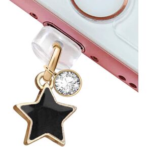 EIISE & FONDA CP17 USB Charging Port Anti Dust Plug Little Star Pendant Phone Charm for iPhone 11/ XS MAX/XR/X/8 Plus/7/6S/6/SE iPad iPod ( Black )