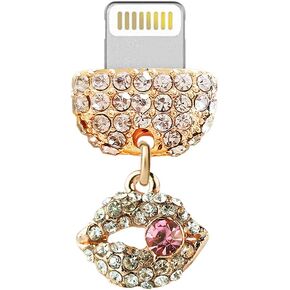 ELISE & FONDA CP381 USB Charging Port Crystal Anti Dust Plug Little Kiss Lip Phone Charm for iPhone 13/12/11/ XS MAX/XR/X/8 Plus/7/6S/8/SE iPad iPod