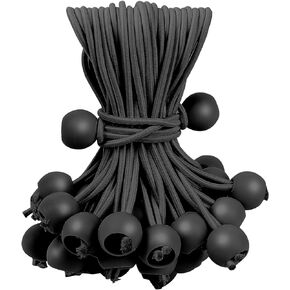 60PCS Black Ball Bungee Cords, Heavy Duty Outdoor Bungee Cord with Balls, Tarp Tie Down Bungee Balls for Shelter, Camping, Cargo,Tent Poles UV Resistant