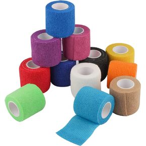 12 Packs Self Adherent Cohesive Wrap Bandages 4 Inches X 5 Yards, First Aid Tape, Elastic Self Adhesive Tape, Athletic, Sports wrap Tape, Vet Wrap, Bandage Wrap for Sports, Wrist,Ankle (Rainbow Color)