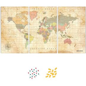 Push Pin Travel Map Kit Includes: Cork World Travel Map, World Flags, Food Stickers, Gift for Travelers (Old School, Puzzle M Premium)
