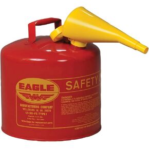 Eagle UI-50-FS Red Galvanized Steel Type I Gasoline Safety Can with Funnel, 5 gallon Capacity, 13.5" Height, 12.5" Diameter,Red/Yellow in Kuwait