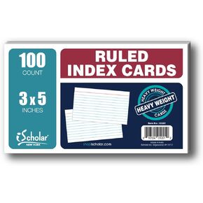 iScholar Index Cards, Ruled, Colored, 3 x 5 Inches, 100 Card Pack (03516)
