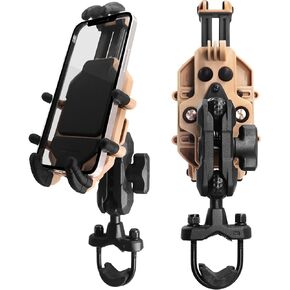 Motorcycle Phone Mount Holder with Vibration Dampener, Strong Clamp for iPhone 15 Pro Max/14/13, Galaxy S23+/23 and More, Aluminum Arm and Base, Suitable for Bike/ATV Handlebar