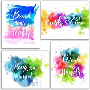 Dinosaur Bathroom Decor, Funny Dinosaur Themed Bathroom Inspirational Quotes Art Print Humorous Quotes Painting, Set of 4 (8"X10"), Unframed