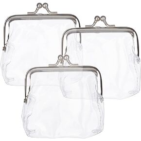 GORGECRAFT 3PCS 3 Colors Clear Purses Transparent Change Purses Waterproof PVC Jelly Wallets Kiss Lock Pouches Card Holders for Women Credit Cards Cash Carrying Change Supplies