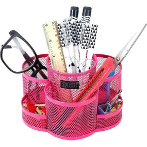 MyGift Rotating Black Metal Mesh Desktop Office Supplies Caddy with 7 Compartment for Pens, Pencils, Scissors and Accessories (Black)