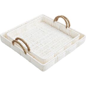 Mud Pie White House Nested Woven Trays; Small 12" x 12" | Large 14" x 14"