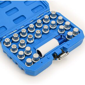 23pcs Anti-Theft Wheel Lock Lug Nut Remover Tool Kit Compatible with VW/for Audi/for Skoda Series, Automotive Wheel Nuts Screw Removal Key Socket Set with 1/2" Square Drive Adapter