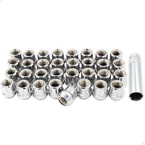 Wheel Accessories Parts Set of 32 Chrome 9/16 Lug Nuts Small Diameter Bulge Acorn Open End Spline Tuner Lug Nuts 9/16 UNF Thread, 1.00" Length for Aftermarket Wheels with Key