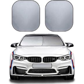JUSTTOP Car Sun Shade Windshield 2-Piece Foldable Car Front Window Sunshade, 210T Coated Silver Coth Reflective Polyester Material(Medium27.9x31.1in)