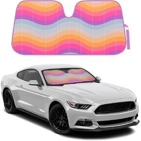 BDK Retro Wave Windshield Sun Shade، مظلة شمس للسيارة مع تصميم فقاعات مزدوج ممتاز، مظلة مطبوعة للزجاج الأمامي للسيارة مع حزام تخزين، مقاس 57 × 27 بوصة in Kuwait