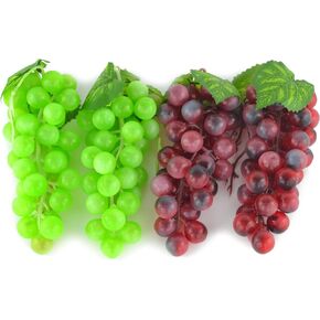 4 Bunches of Artificial Green & Purple Grape Cluster Simulation Fake Fruit Home House Kitchen Party Decoration Lifelike - 2 Colors
