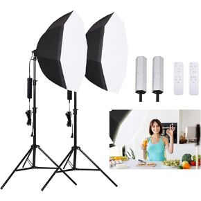 Portable Continuous Photography Lighting Kit, 95cm/37.5" Octagon Professional Softbox Lighting Kit with 120w 3000-5500k Dimmable LED Studio Light for Studio Photo Flash Portrait Product Photography