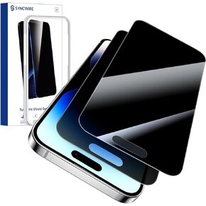 SYNCWIRE Privacy Screen Protector for iPhone 14 Pro 6.1'', 2-Pack Unbreakable Anti Spy Tempered Glass Saver Black[Easy Installation Frame][10X Stronger][Bubble Free][Sensitive Touch][Anti Fingerprint]