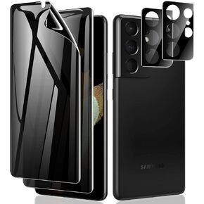 LYWHL [2+2 Pack] for Samsung Galaxy S22 Ultra Privacy Screen Protector, [Compatible Fingerprint] Anti-Spy Full Adhesive Flexible Film + Camera Lens Glass Protector for Galaxy S22 Ultra 6.8"